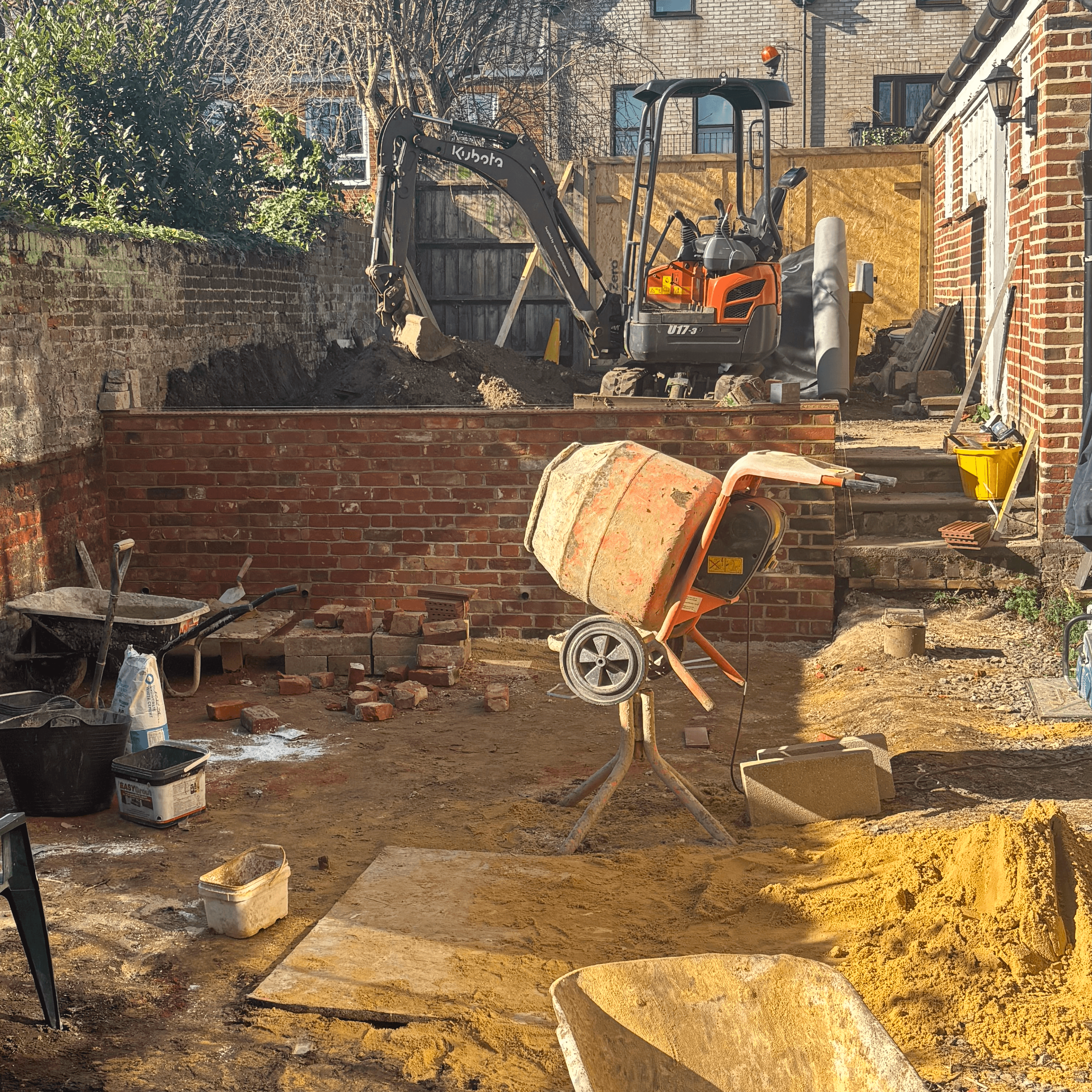 Excavation of topsoil and ground work preparation
